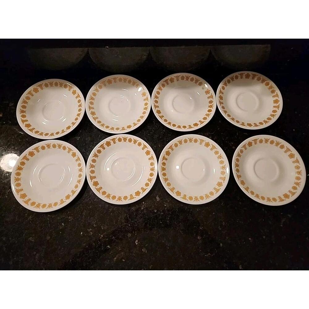 Vintage 8 CORELLE SAUCERS Pattern BUTTERFLY GOLD